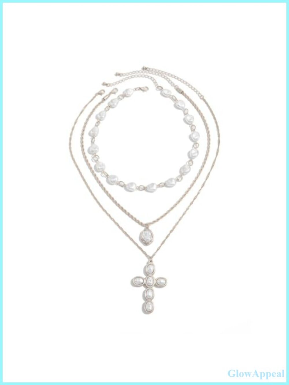 Chunky Layered Cross Necklace 3-Pc Pearl Chain Women